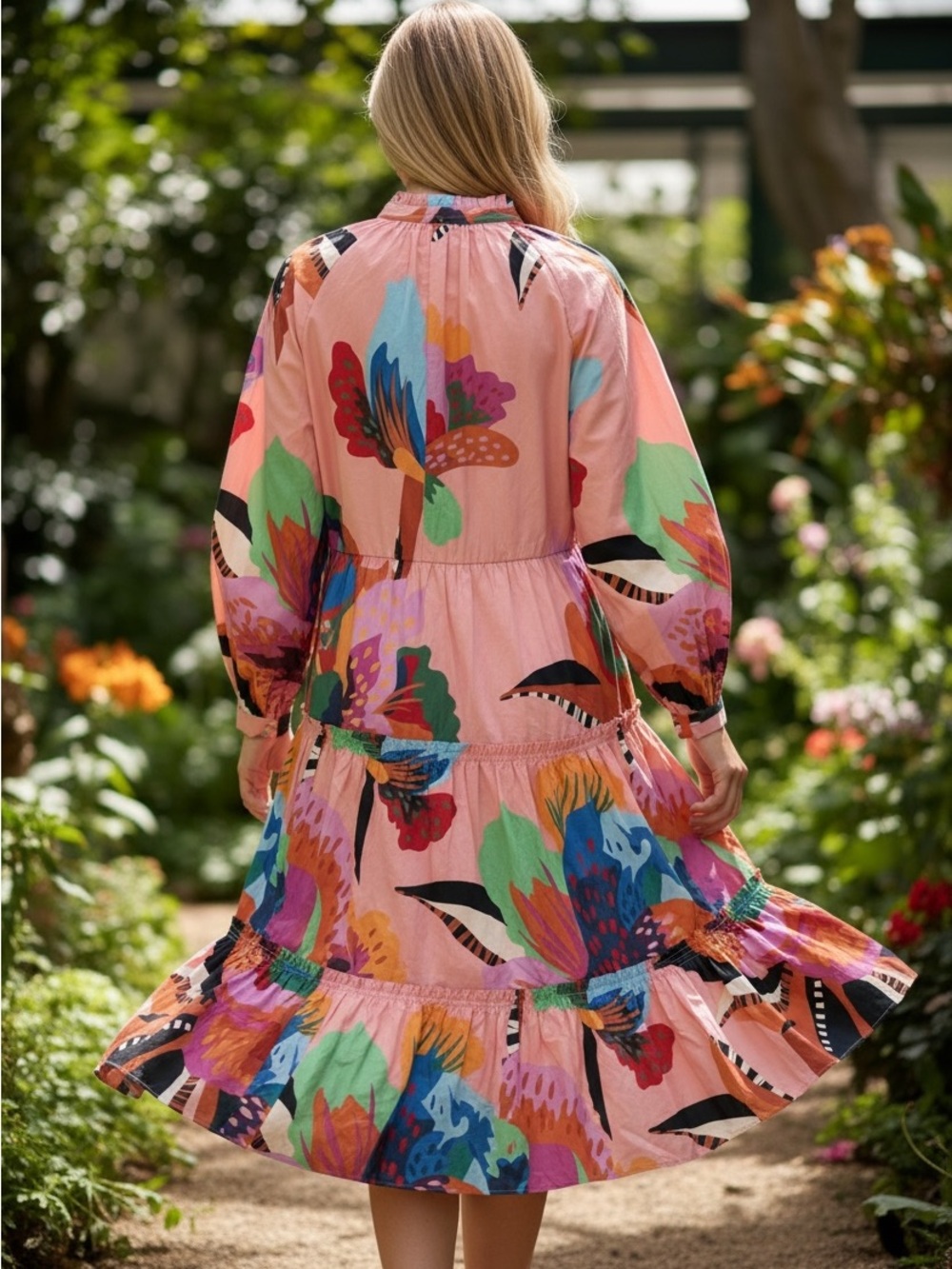 Farm Rio Lucy Mini Floral Pink Multicolor Tropical Tiered Dress - Picture 2 of 9